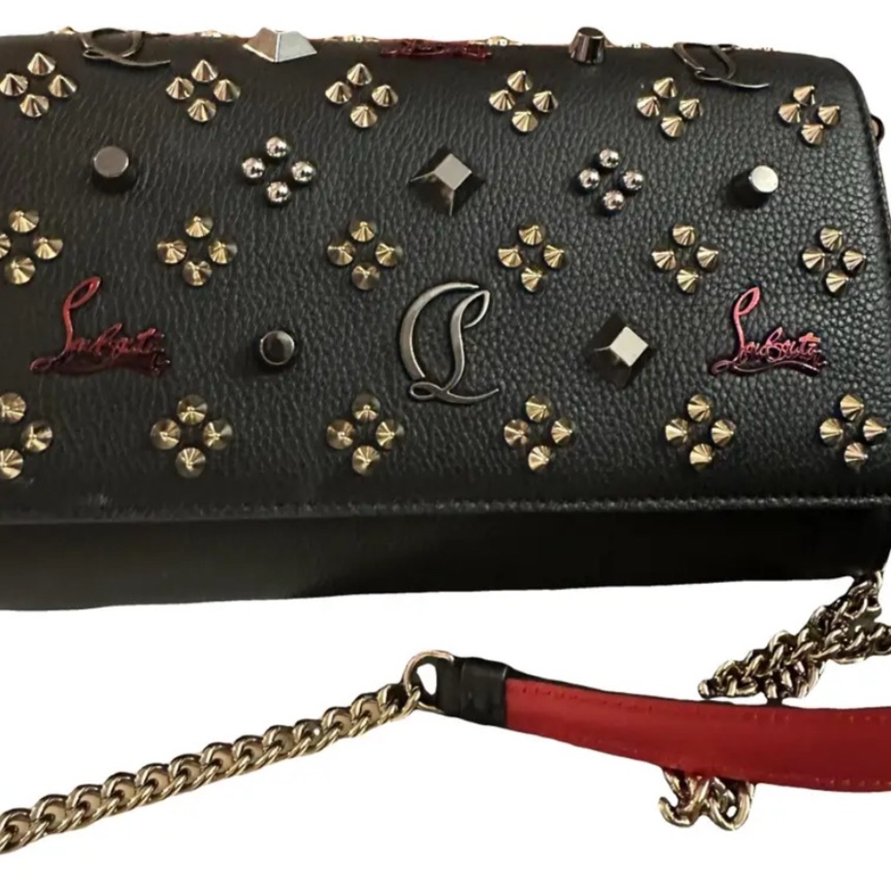 Christian Louboutin Black and Red Clutch with Studded Embellishments